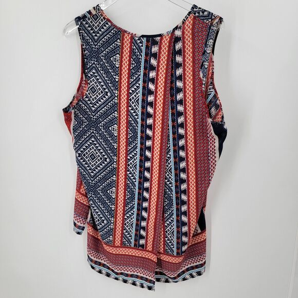 M Fasis By California Blue Blouse Women's Size 1X Colorful Split Back Semi Sheer - Picture 6 of 10